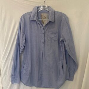 Anthropologie Prototype blue blouse half button collared top sz small